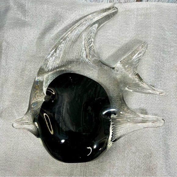 Jaakko Liikanen (JL) Clear Blown Art Glass Angel Fish Black Figurine - Picture 3 of 9